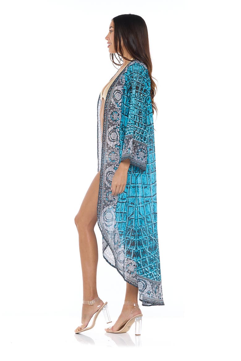 Crystal Embellished Cover-Up Duster, Alternate, color, TEAL BLUE