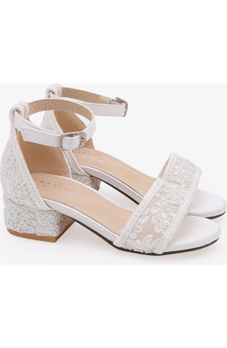 Kailee P Lily Crochet Lace Low Block Heel Girls Sandals, Main, color, White