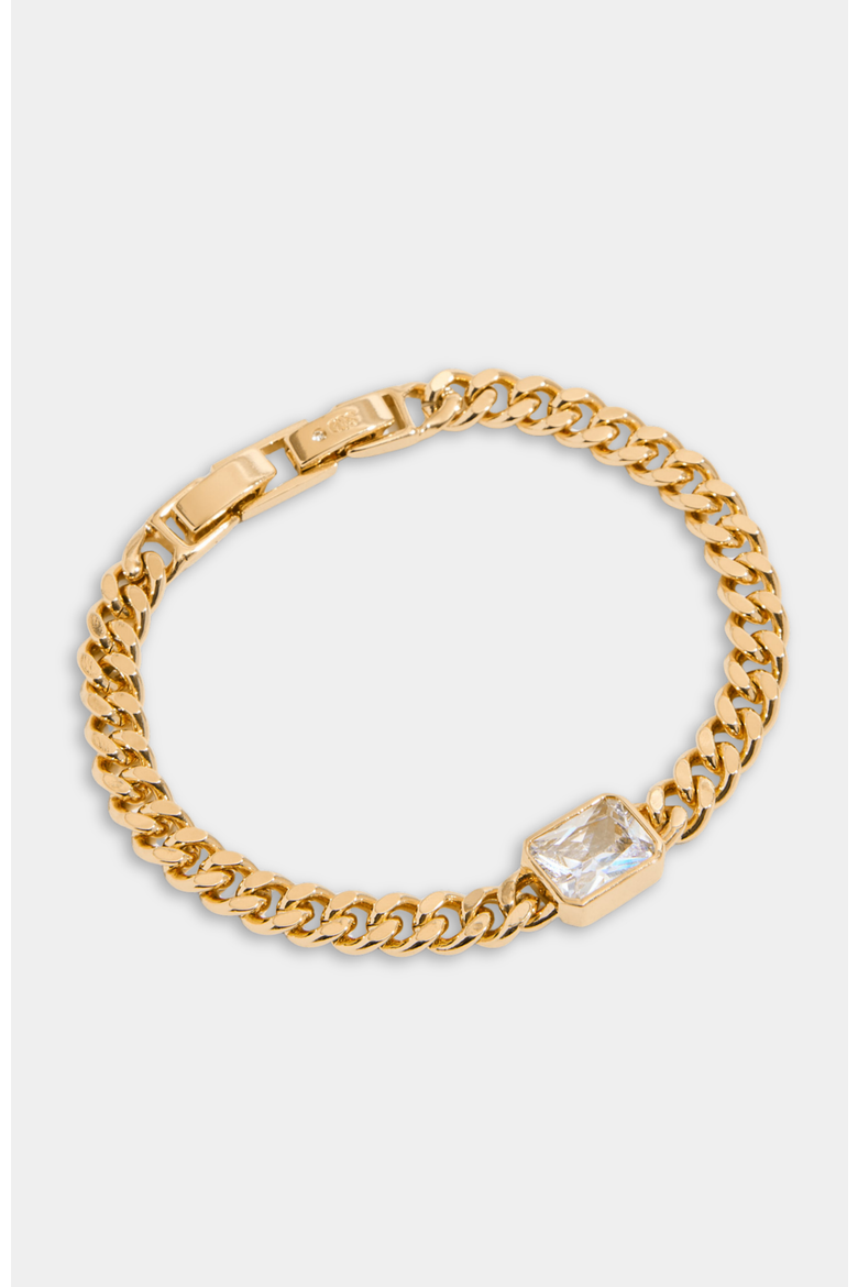 Bezel Station Curb Chain Bracelet, Main, color, Gold