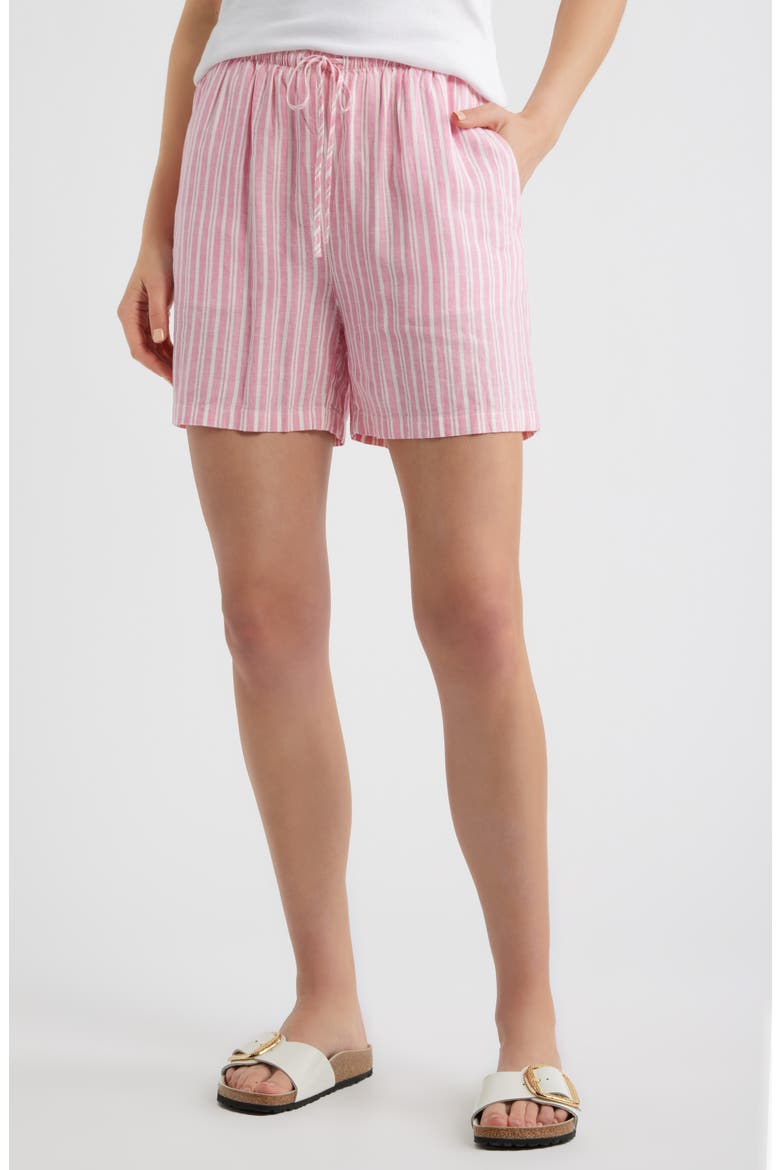 Easy Linen Blend Shorts, Main, color, PINK- IVORY GINGER STRIPE