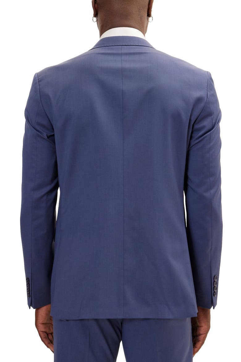 Trim Fit Solid Peak Lapel Wool Suit, Alternate, color, INDIGO