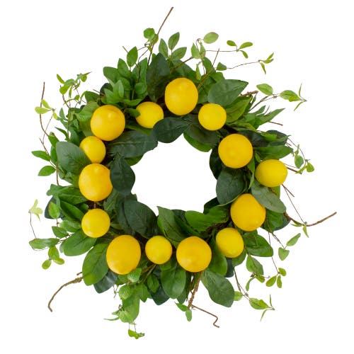 Northlight 20in Lemons & Foliage Artificial Spring Wreath In Yellow