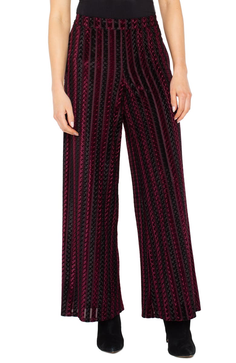 Liverpool Los Angeles Velvet Wide Leg Pants, Main, color, Black Burgundy Stripe