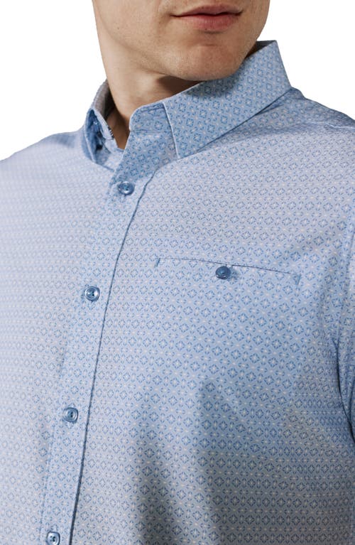 7 Diamonds Leroy Geo Print Short Sleeve Performance Button-up Shirt In Blue