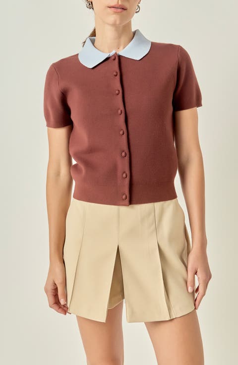 Contrast Collar Knit Cardigan