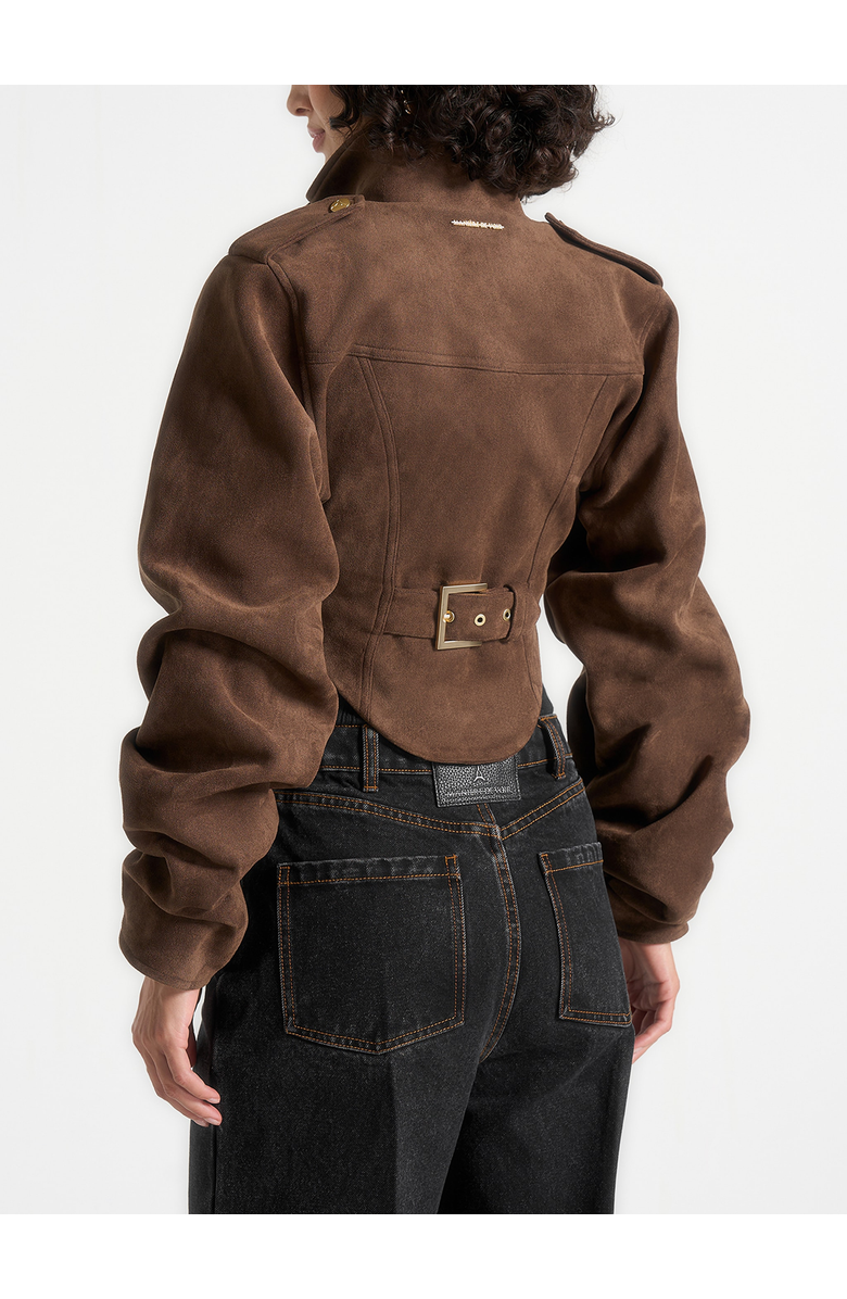 Manière De Voir Solange Suede Tacked Sleeve Corset Jacket, Alternate, color, Brown