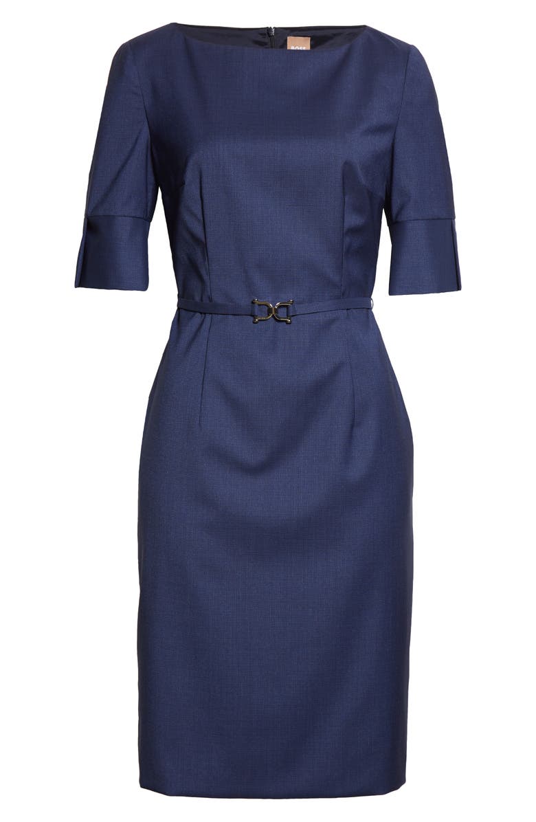 BOSS Dirusila Belted Wool & Silk Dress, Alternate, color, Open Miscellaneous