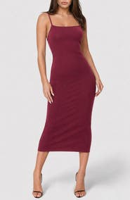 bebe Square Neck Rib Knit Mid Dress