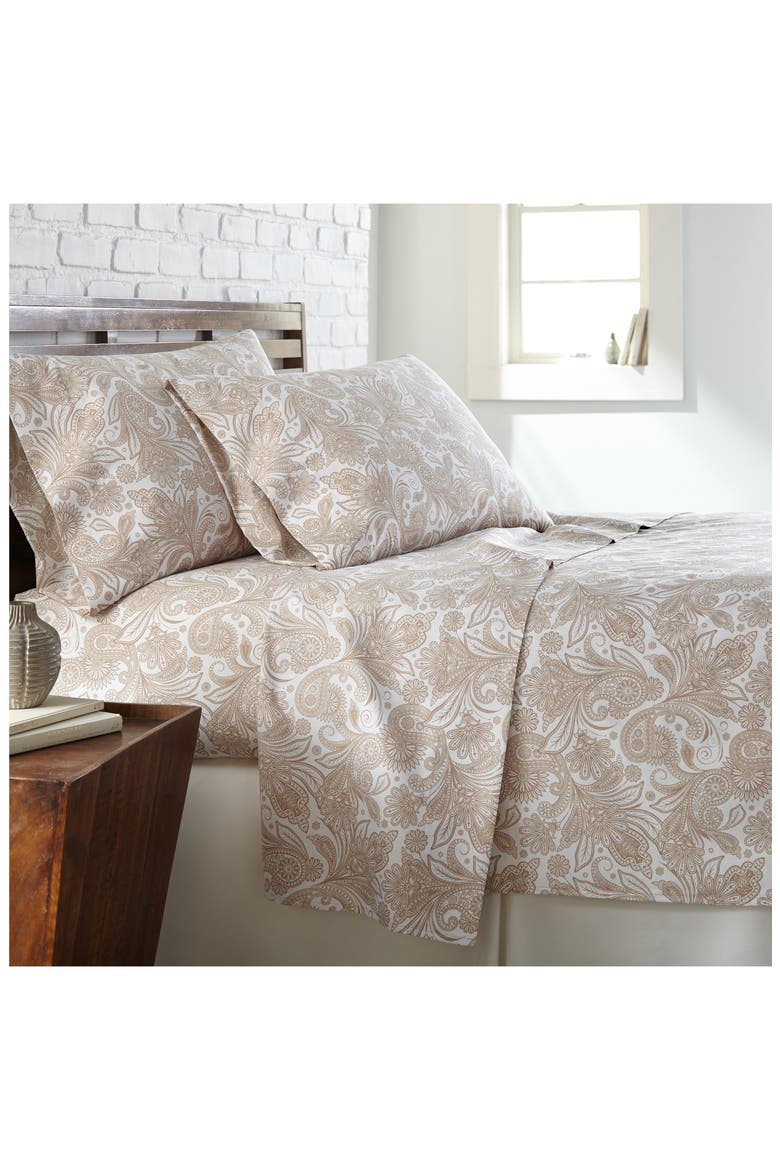Perfect Paisley Printed Sheet Set, Main, color, WHITE W/TAUPE PAISLEY