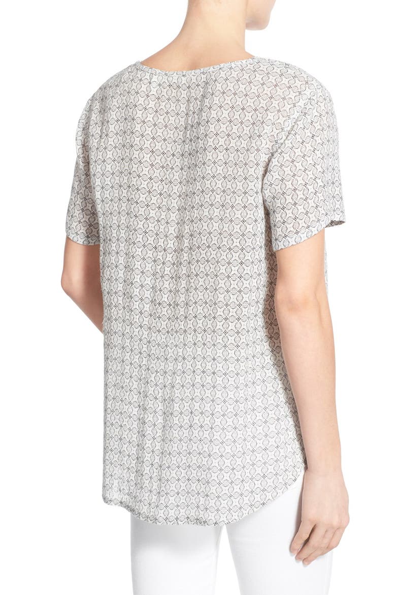 Linen & Cotton Woven Relaxed Tee, Alternate, color, IVORY- BLACK STAR PRINT