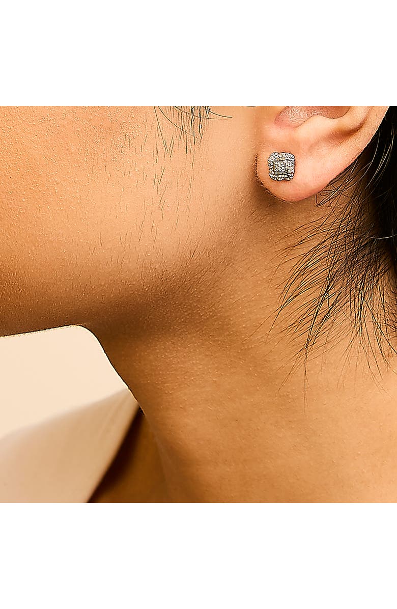 Haus of Brilliance Silver RoundDiamond Accent Swirl Square Knot Stud Earrings, Alternate, color, White