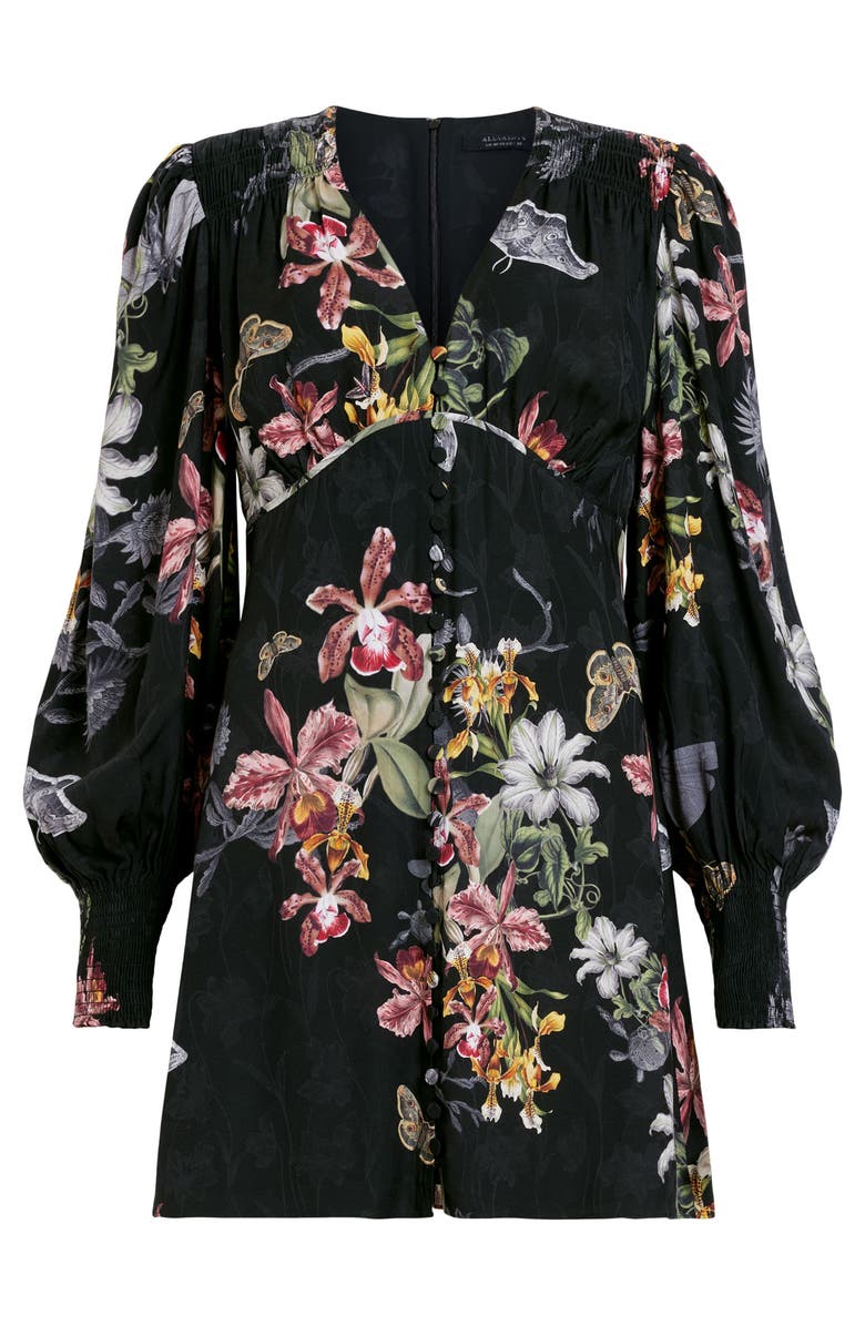 AllSaints Auden Sanibel Floral & Floral Jacquard Long Sleeve Dress, Alternate, color,