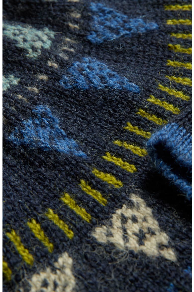 British Wool Geo Fair Isle Yoke Cardigan, Alternate, color, Navy