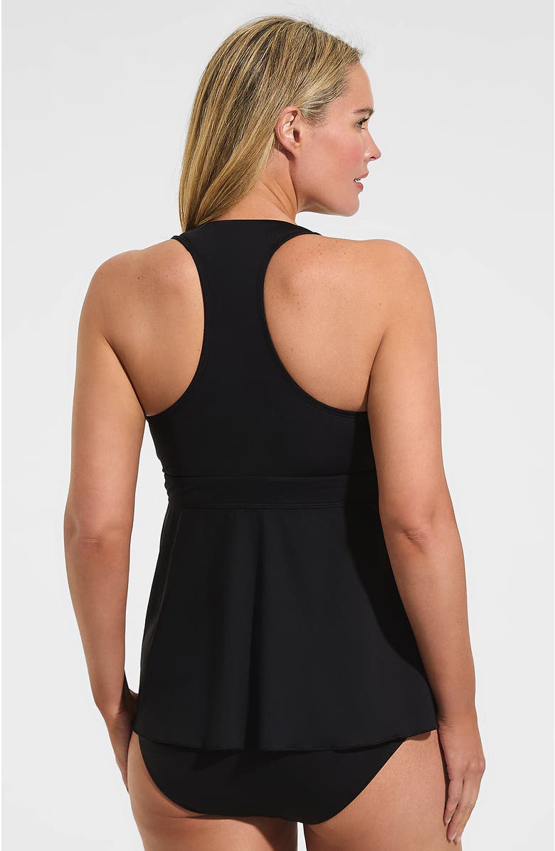 Lands' End Plus Size V-Neck Racerback Flutter Tankini, Alternate, color, Black