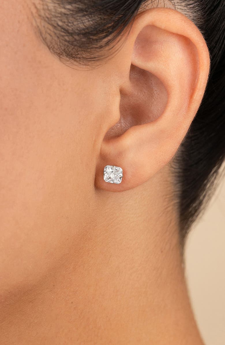 Sterling Forever Radiant Cut Cubic Zirconia Stud Earrings, Alternate, color, Silver
