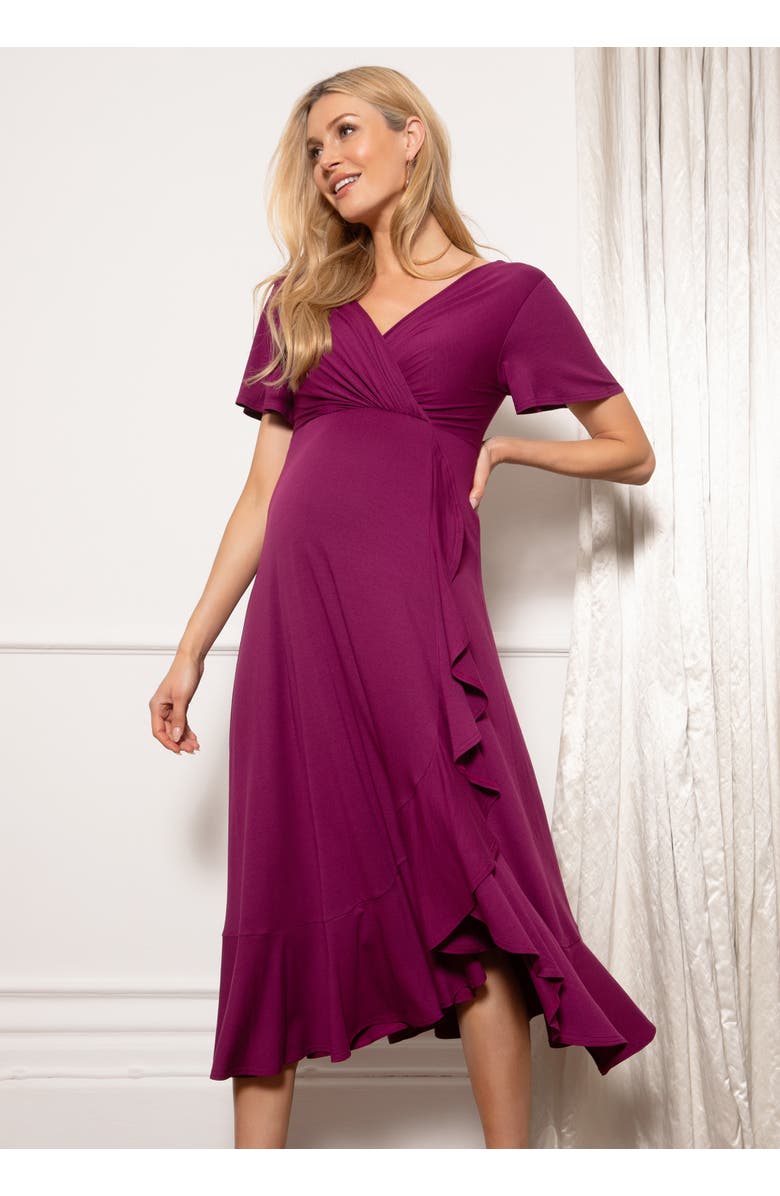 Tiffany Rose Maternity Waterfall Midi Maternity Dress, Alternate, color, Plum Wine