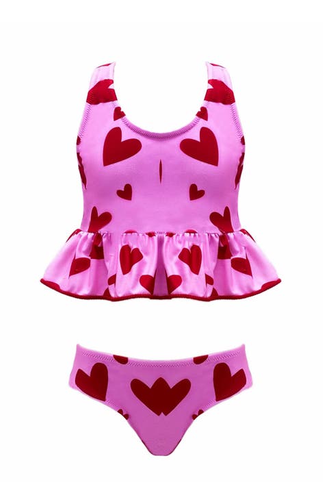 Sweetheart Print Peplum Two-Piece Bikini, Little Kid-Big Kid