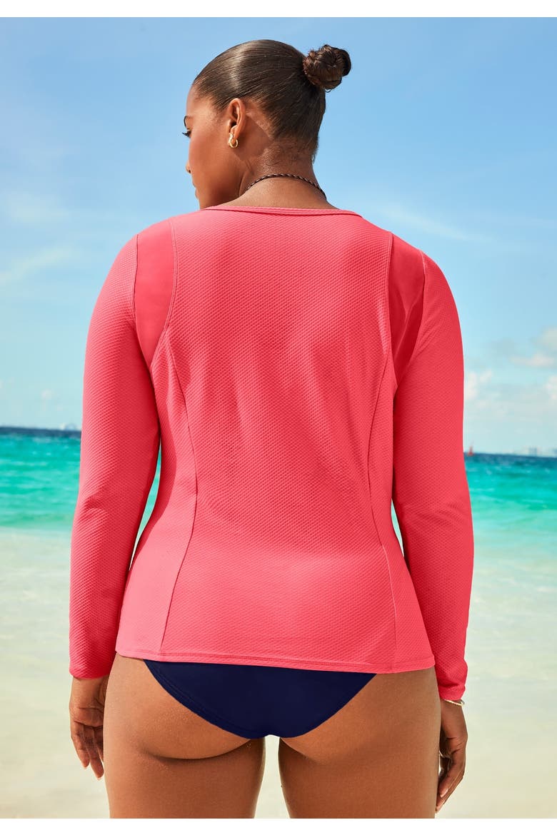 Chlorine Resistant Quick Dry 1/4 Zip Front Long Sleeve Swim Rash Guard, Alternate, color, Coral Reef