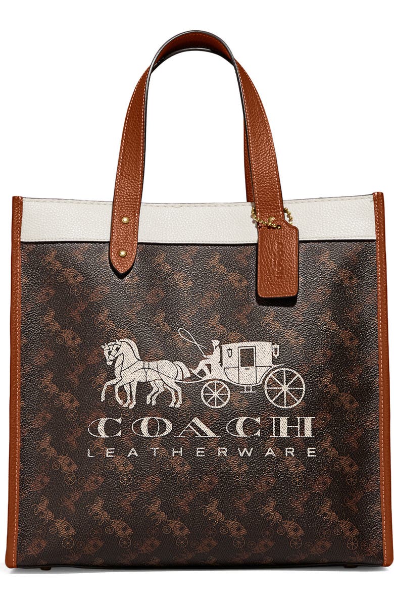 COACH Signature Coated Canvas & Leather Field Tote, Main, color,