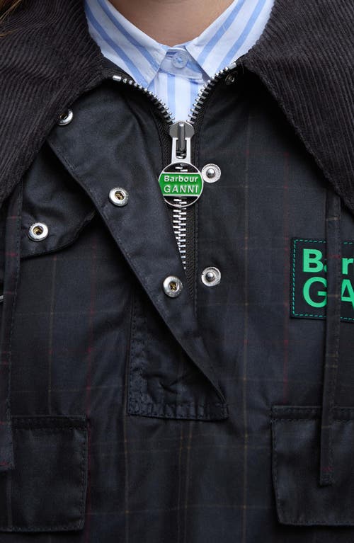 Shop Barbour X Ganni Tartan Waxed Anorak With Removable Hood In Classic Tartan