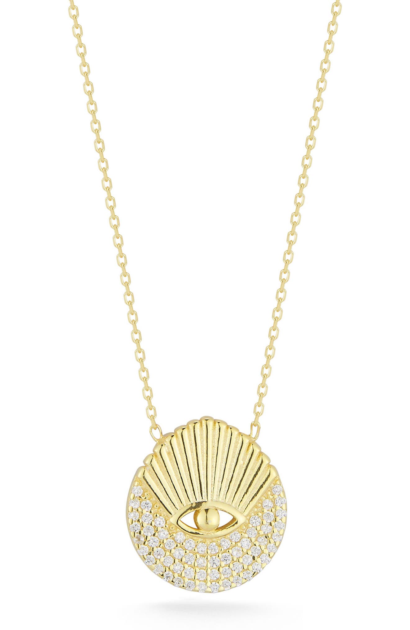 SPHERA MILANO 14K Gold Vermeil CZ Pave Eye Pendant Necklace