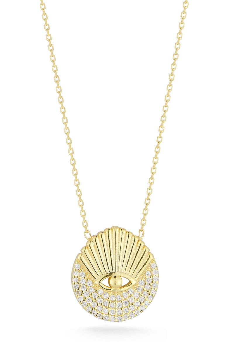 14K Gold Vermeil CZ Pave Eye Pendant Necklace, Main, color, YELLOW GOLD