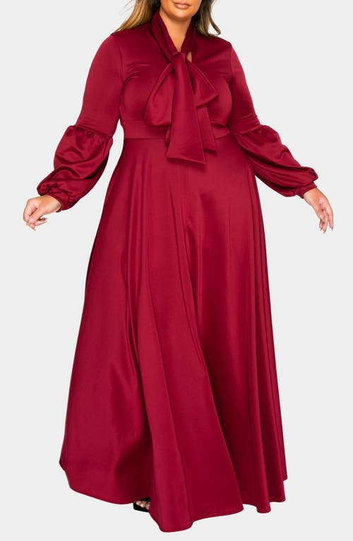 L I V D Bella Donna Long Sleeve Ribbon Tie Dress In Burgundy