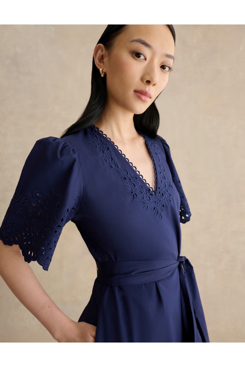 Meghan Broderie Cutwork Midi Dress, Alternate, color, Truenavy