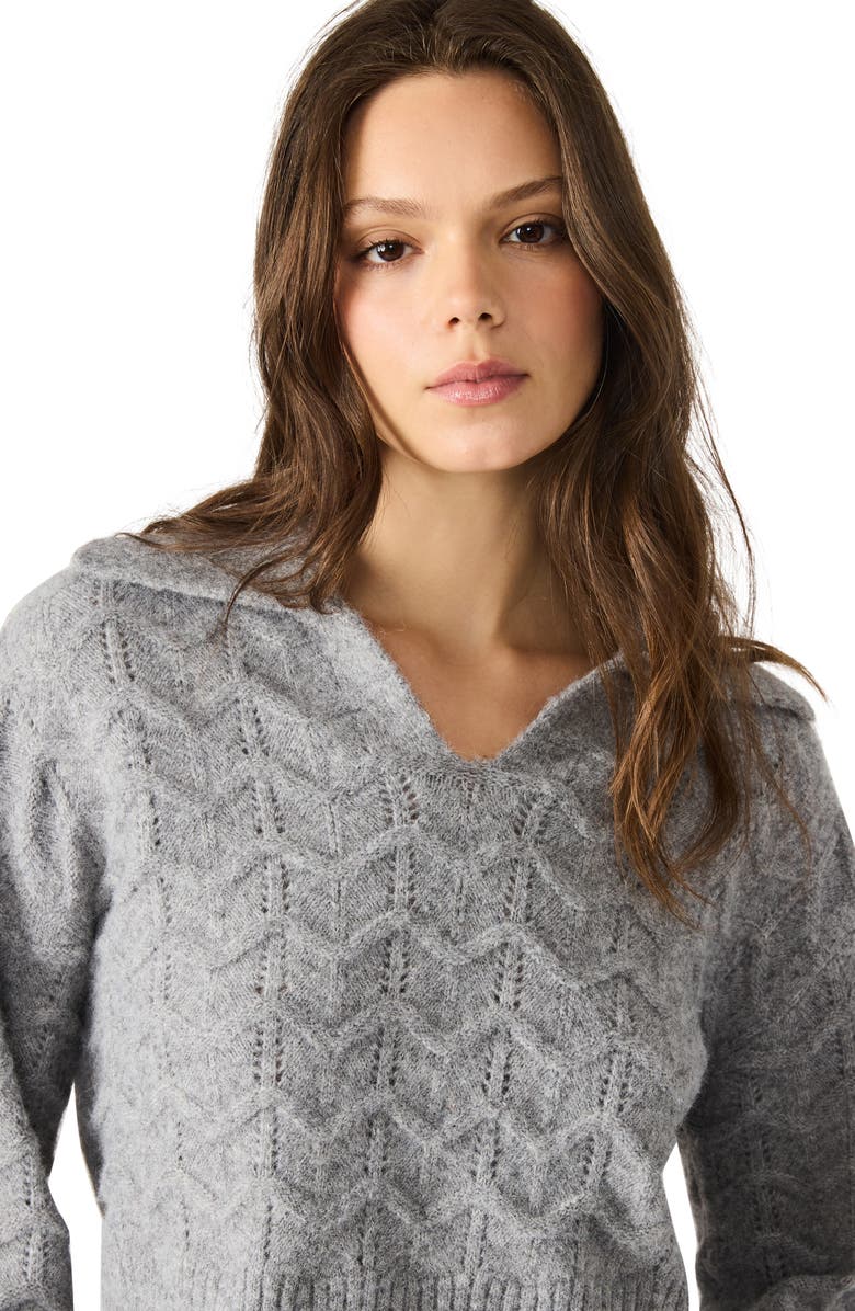 Steve Madden Esthere Pointelle Collar Sweater, Alternate, color, Grey Heather