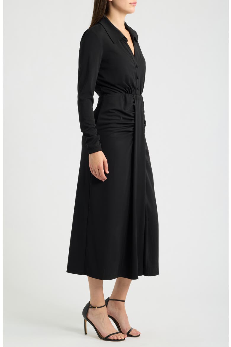 Ruched Long Sleeve Midi Dress, Alternate, color, BLACK