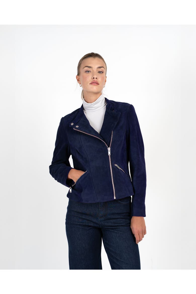 Hudson Suede Biker Jacket, Main, color, Navy