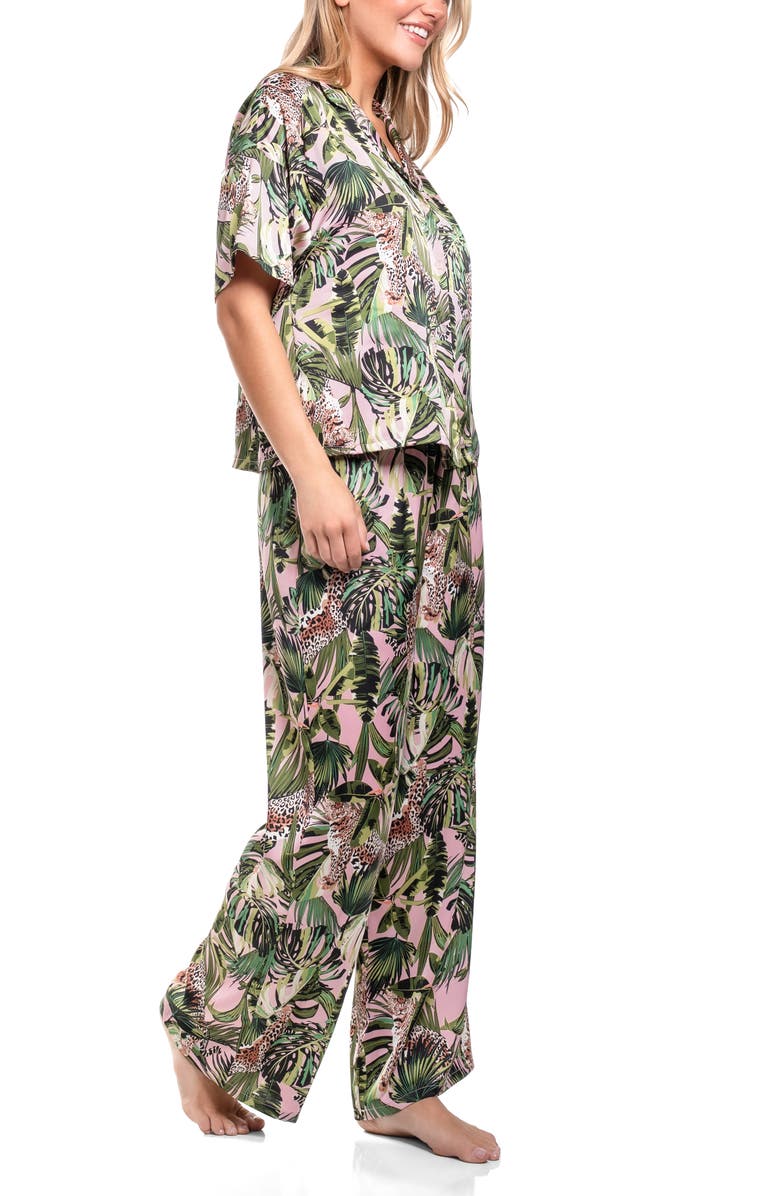 Midnight Bakery Jungle Print Button-Up Top & Pants Pajamas, Alternate, color, Pink