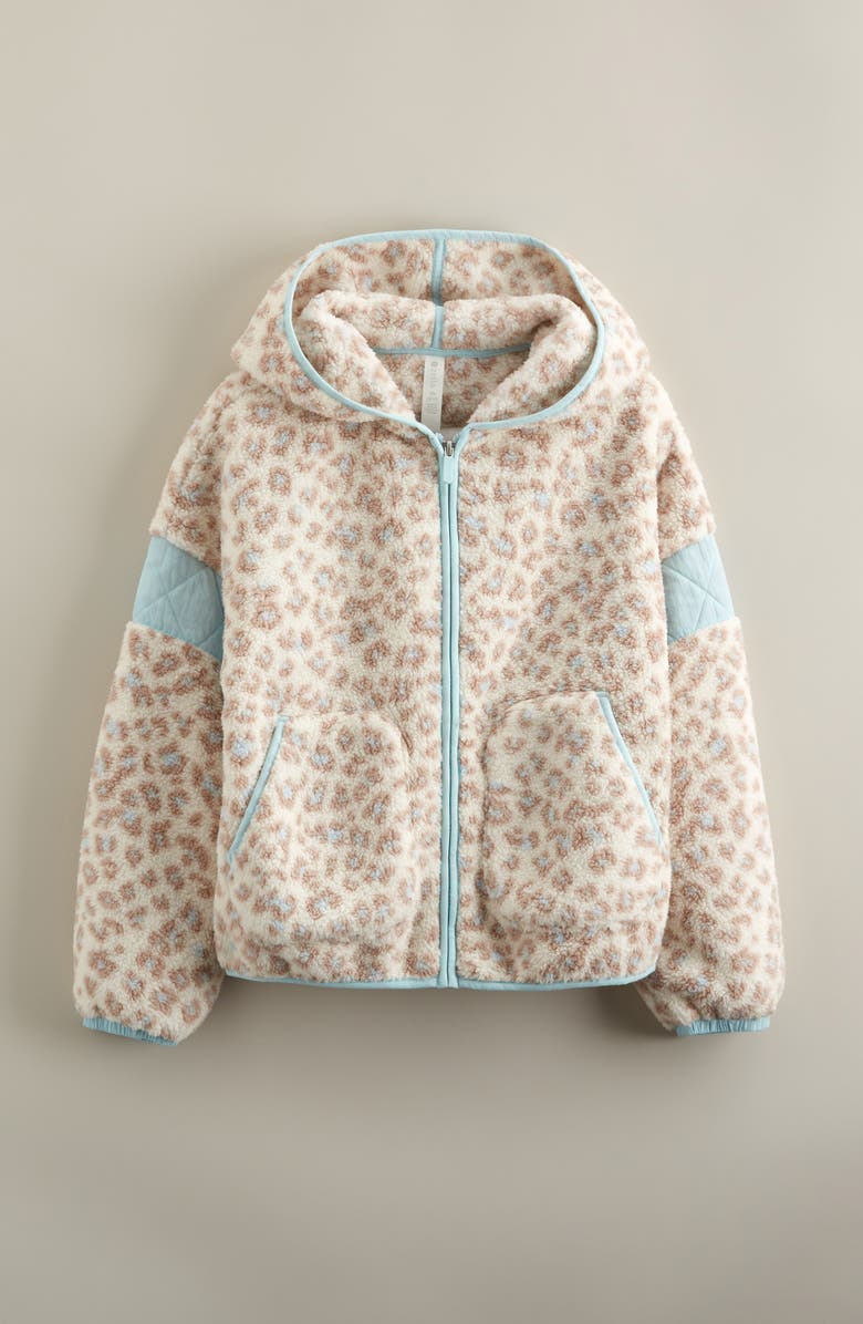 Zella Girl Kids' Faux Fur Zip-Up Hoodie, Main, color, Ivory Brown Leopard