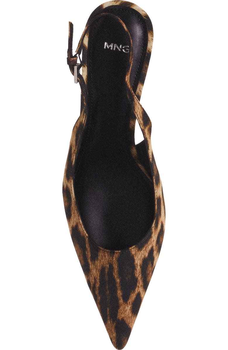 MANGO Leopard Print Pointed Toe Slingback Pump, Alternate, color, Black