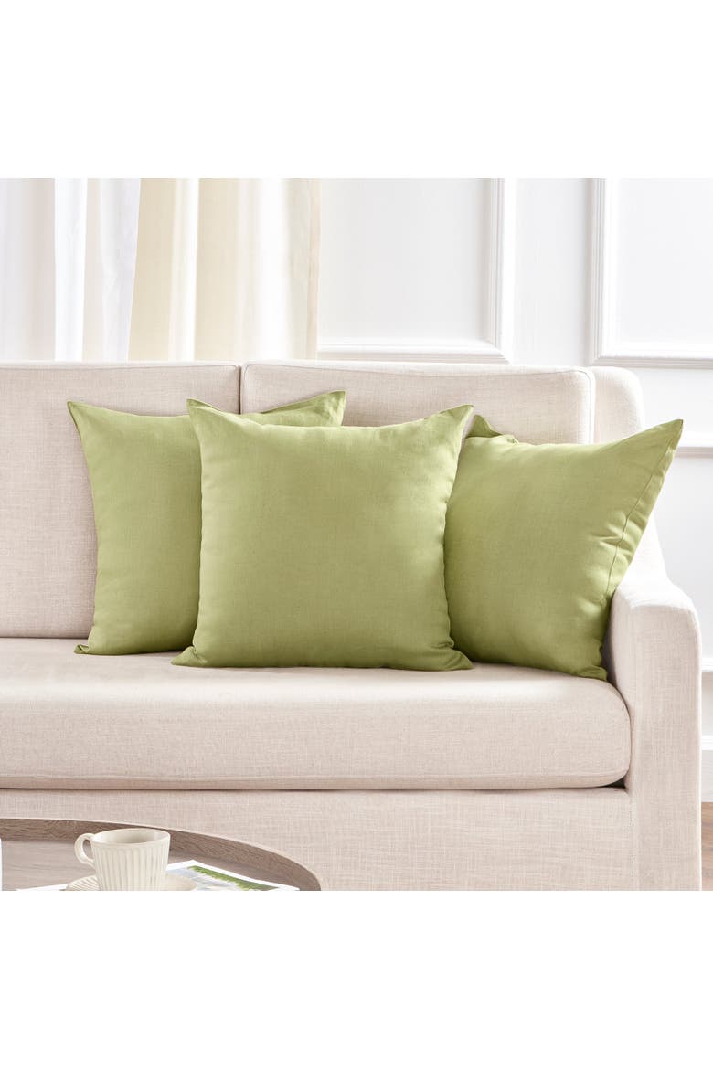 Linen Throw Pillow Cover with Invisible Zipper, 20 x 20 Inches - Montauk, Alternate, color, Moss Green