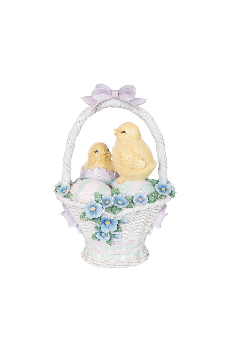 Vintage Easter Chicks on Egg Basket Large Decorative Figurine 13.4", Alternate, color, Yellow
