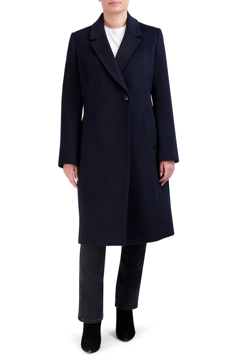 Cole Haan Signature Asymmetric Slick Wool Blend Coat, Alternate, color, Midnight