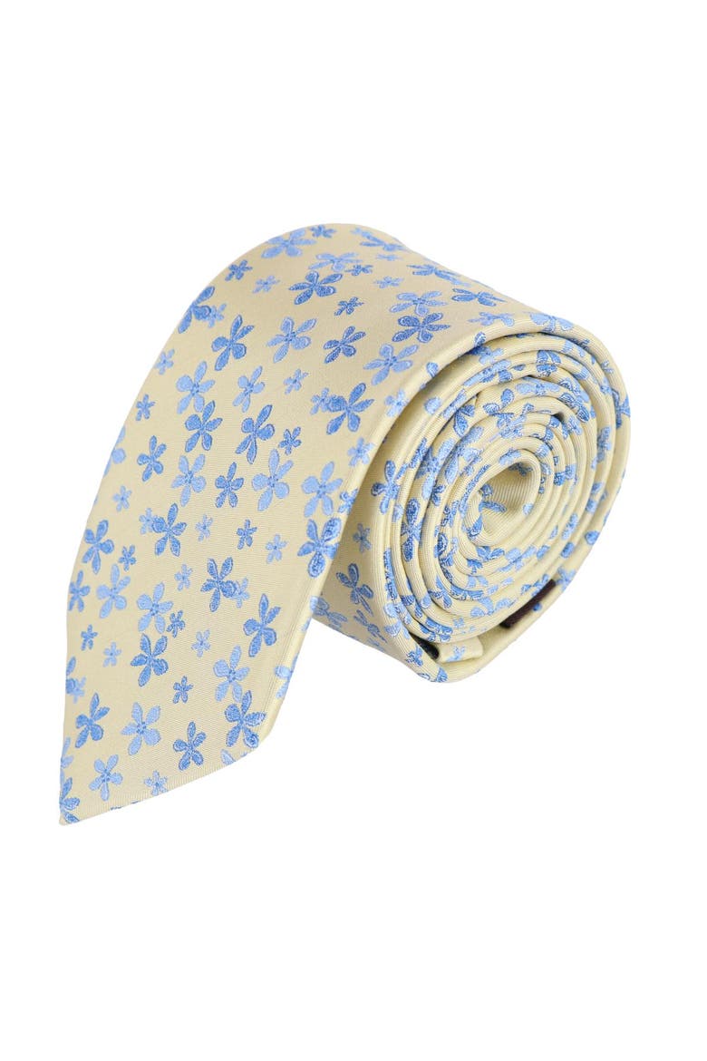 Weldon Floral Silk Novelty Necktie, Main, color, Yellow and Light Blue