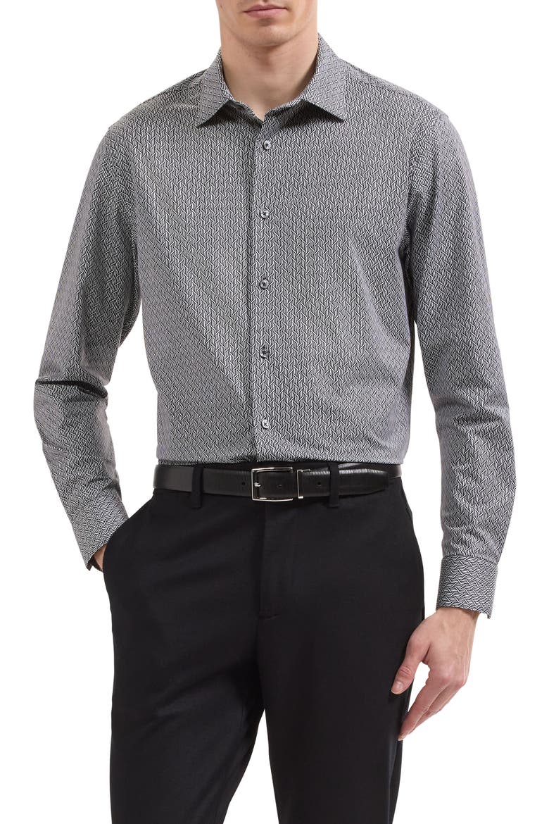 James OoohCotton® Geo Print Button-Up Shirt, Main, color, BLACK