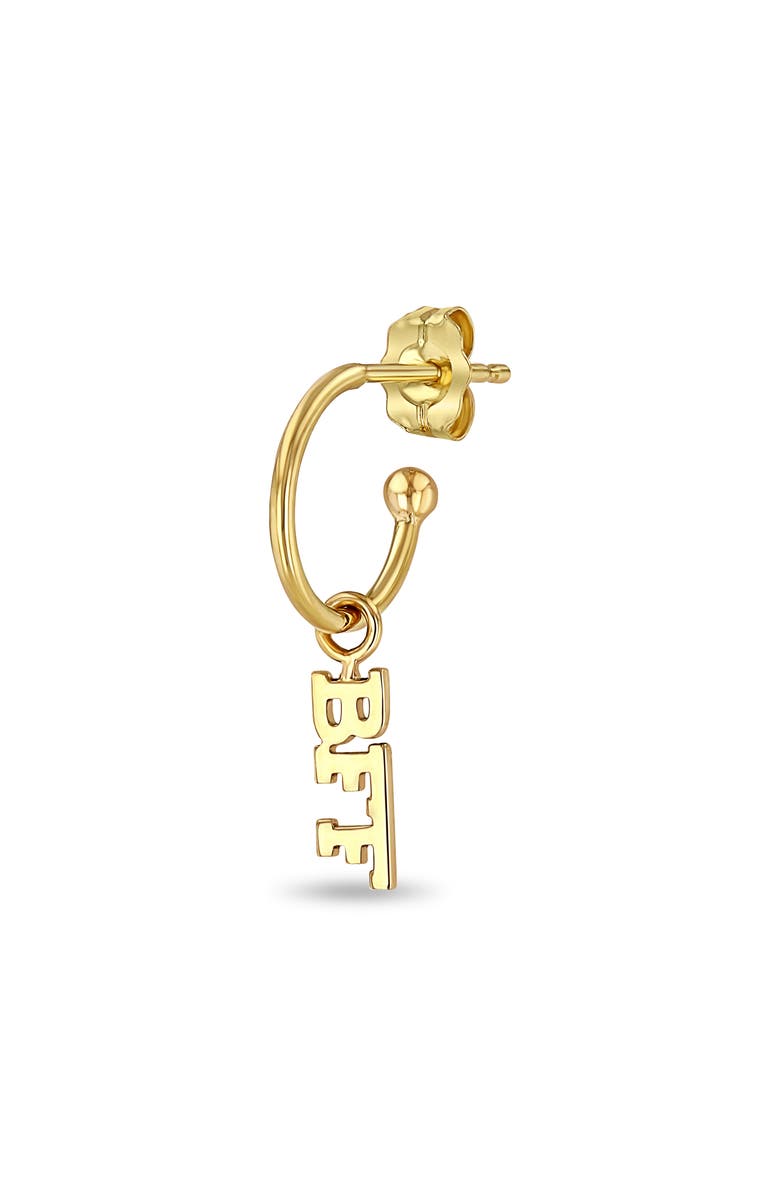 Zoë Chicco Tiny Letters BFF Single Drop Hoop Earring, Main, color, 14K Yellow Gold