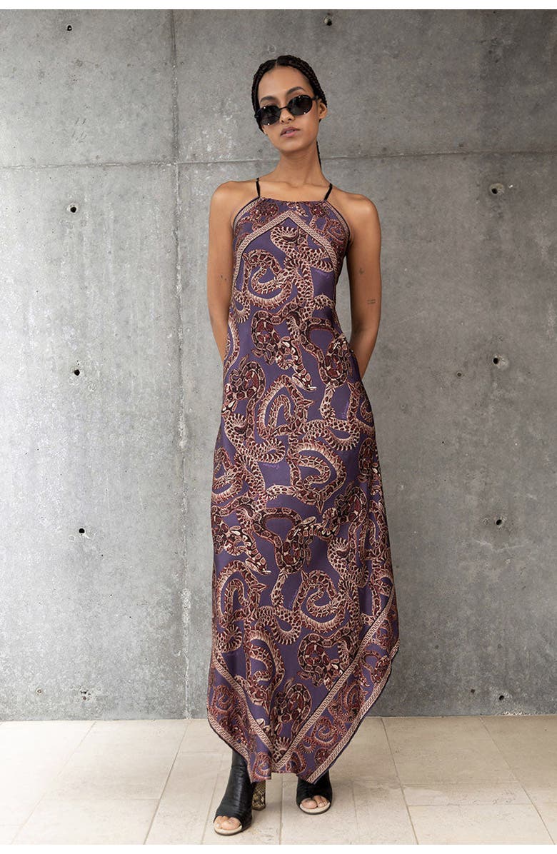 Monzlapur Silk Snake Scarf Maxi Dress, Alternate, color, Vino X Purple
