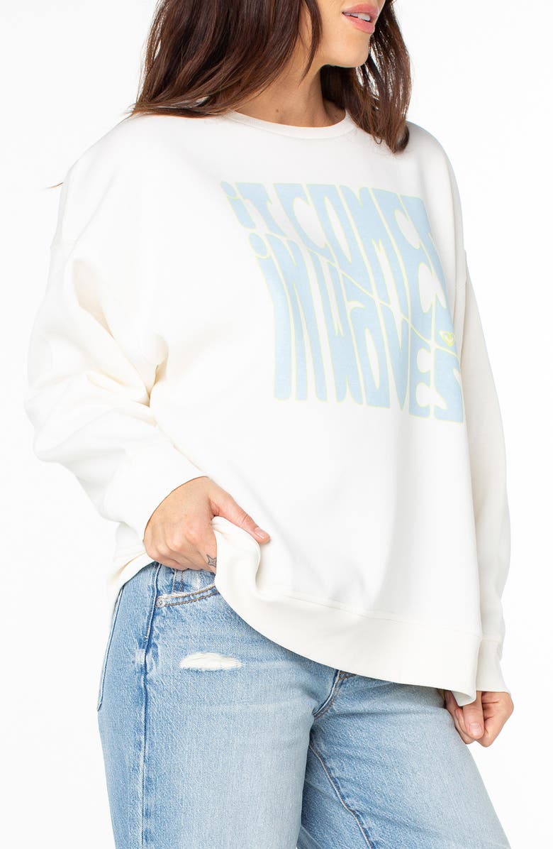 Roxy Morning Hike Oversize Fleece Graphic Sweatshirt, Alternate, color, Egret Comes In Waves