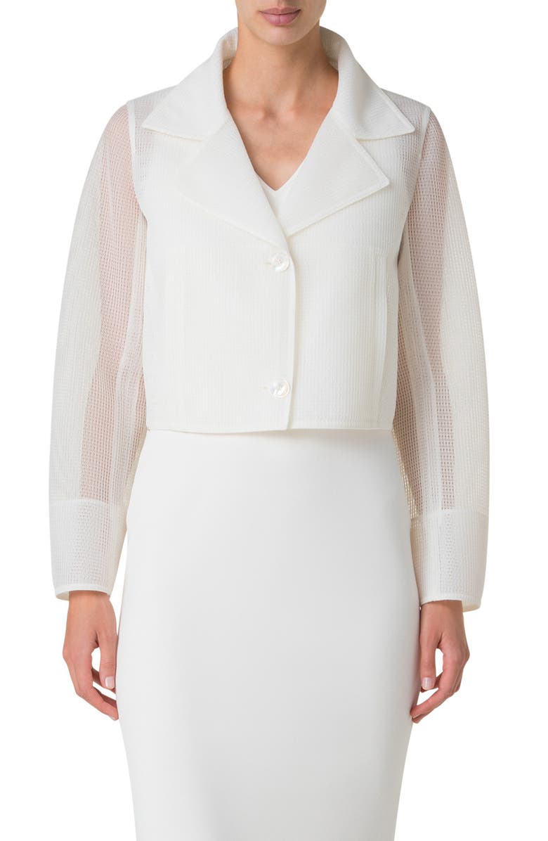 Akris Alice Techno Grid Double Layer Crop Jacket, Main, color, Pure White
