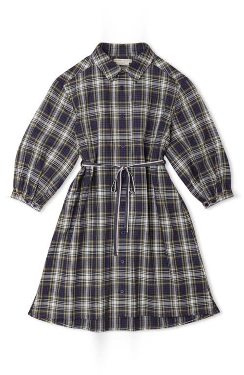 The Sunday Collective Kids' Plaid Long Sleeve Organic Cotton Shirtdress in Black 