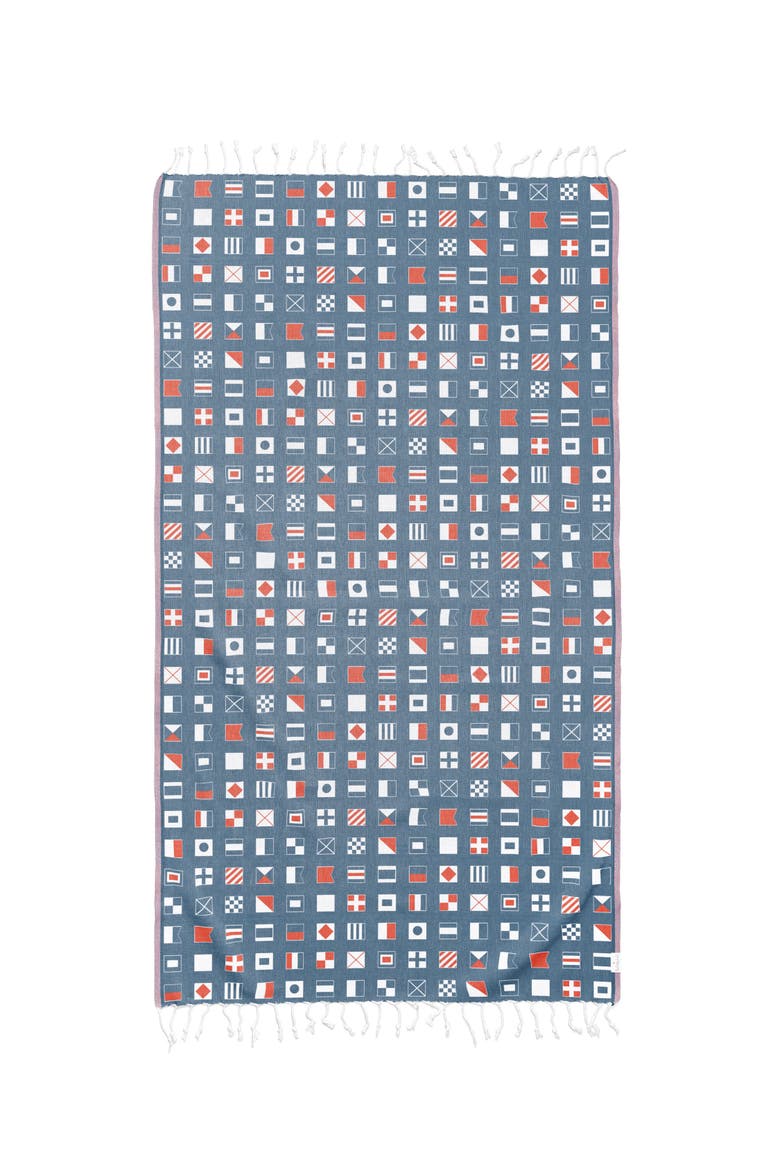 Oversized 37" x 71" Preppy Turkish Beach Towel by Ramus & Co, Main, color, Nautical Flags