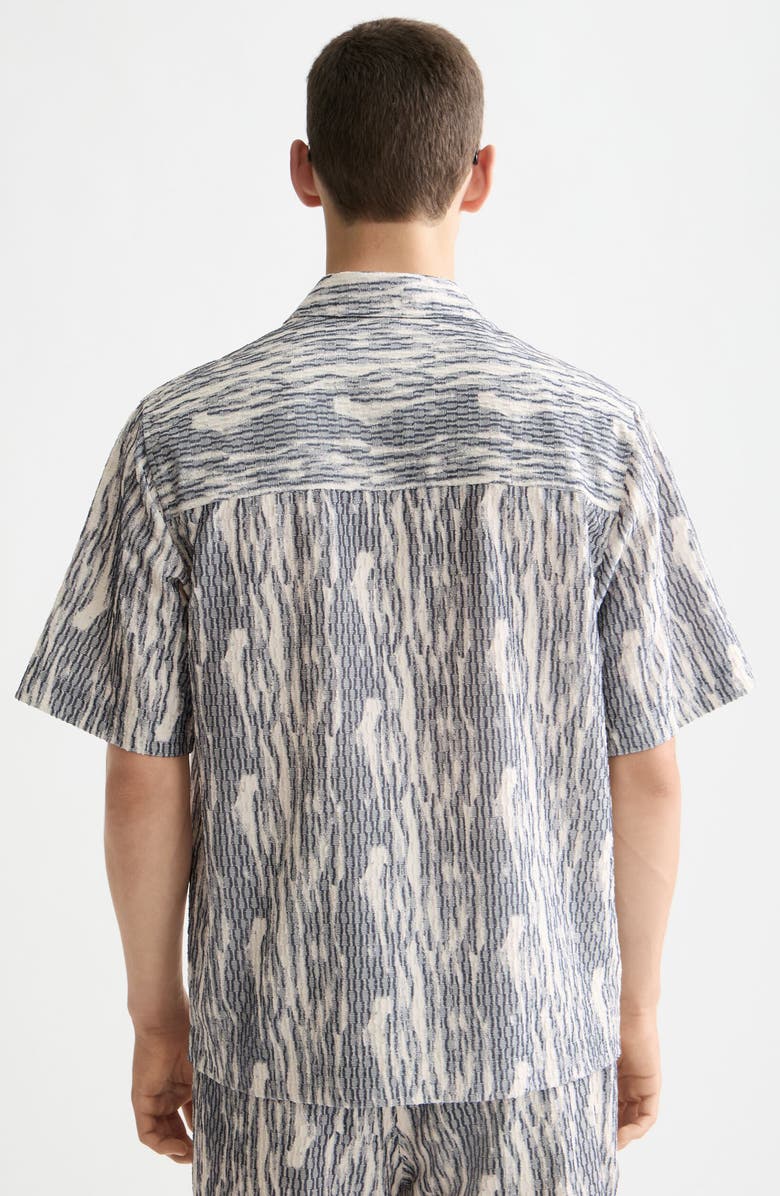 Scotch & Soda Textured Knit Short Sleeve Button-Up Shirt, Alternate, color, Sky Captain Jacquard