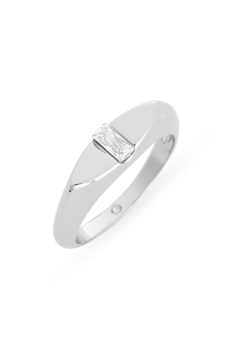 Baguette CZ Signet Ring, Main, color, CLEAR/ SILVER