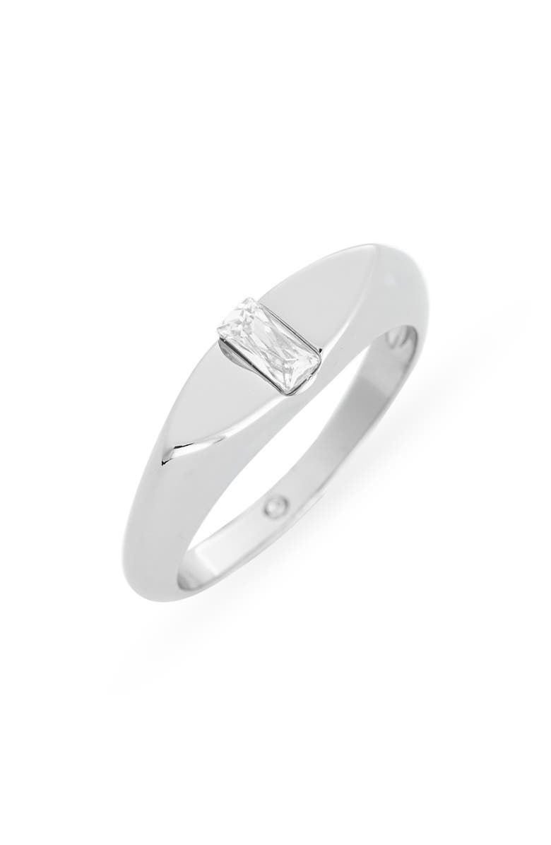 Covet Baguette CZ Signet Ring, Main, color, Clear/ Silver