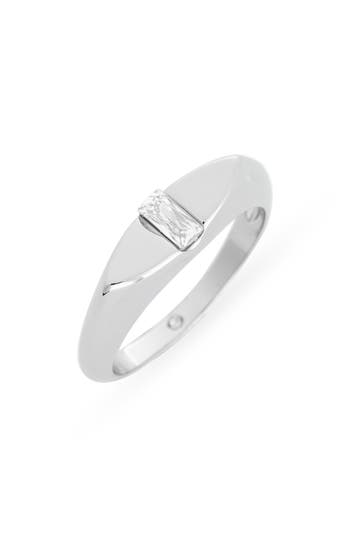 Covet Baguette Cz Signet Ring In Metallic