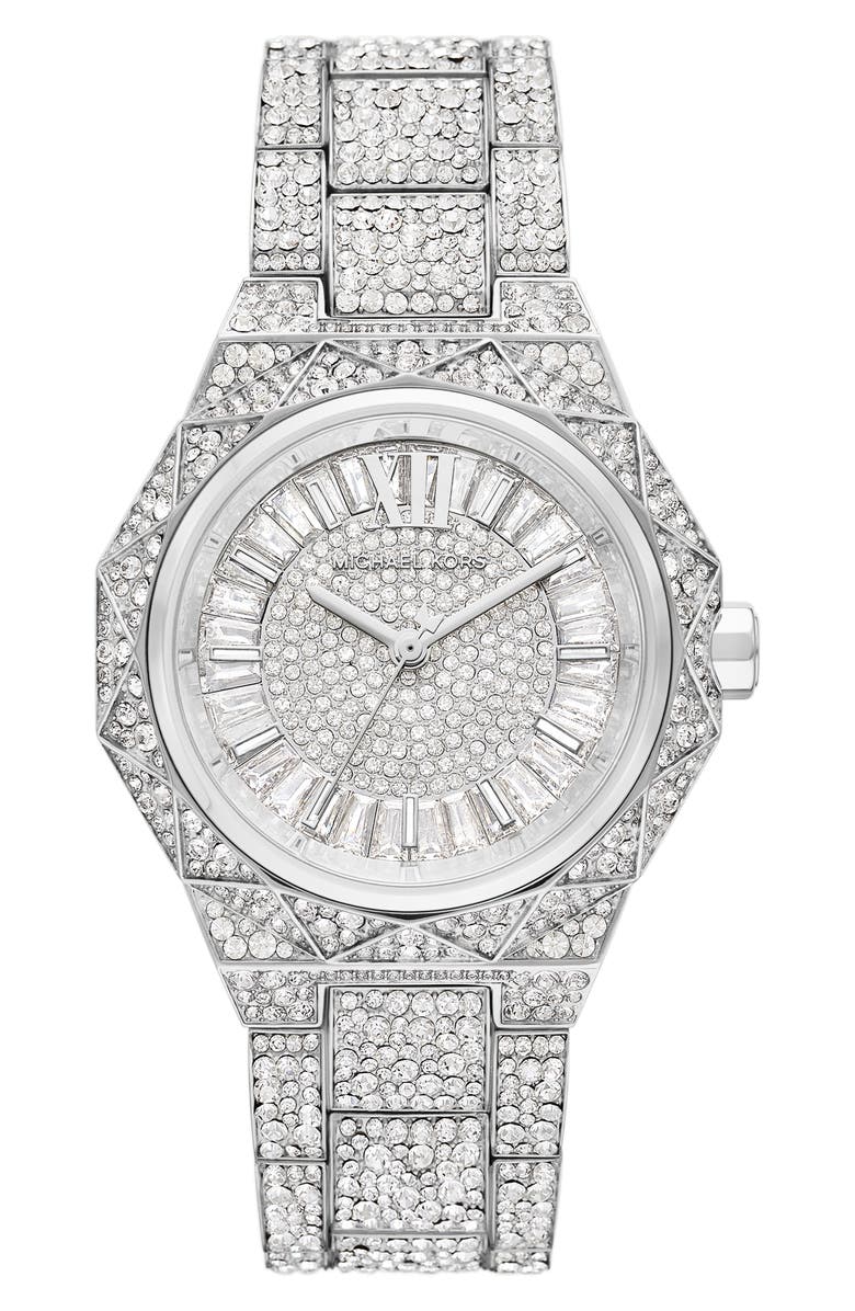 Michael Kors Raquel Stingray Pavé Crystal Bracelet Watch, 41mm, Main, color, Silver